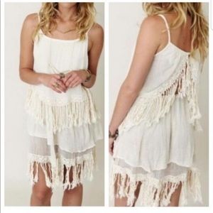 Jen's Pirate Booty Cream Layered Fringe Slip Dress